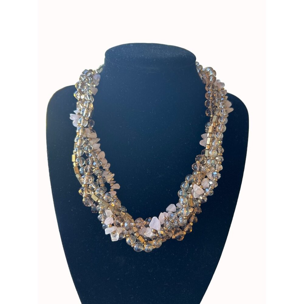 Four Strand pink and gold Beaded Necklace SKU 117 - Picture 1 of 4